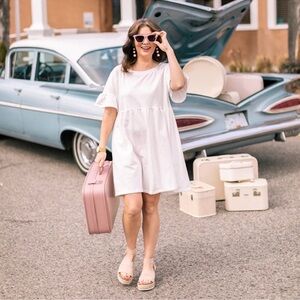 Jillian Harris Jardines Domaine Road Trip White Babydoll Dress‎ Size M